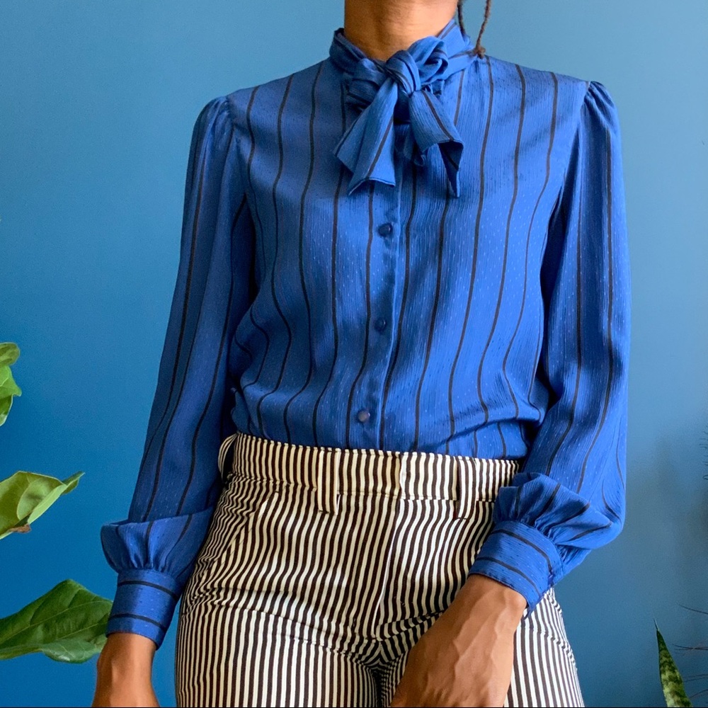 Vintage Tie Neck Striped Blouse